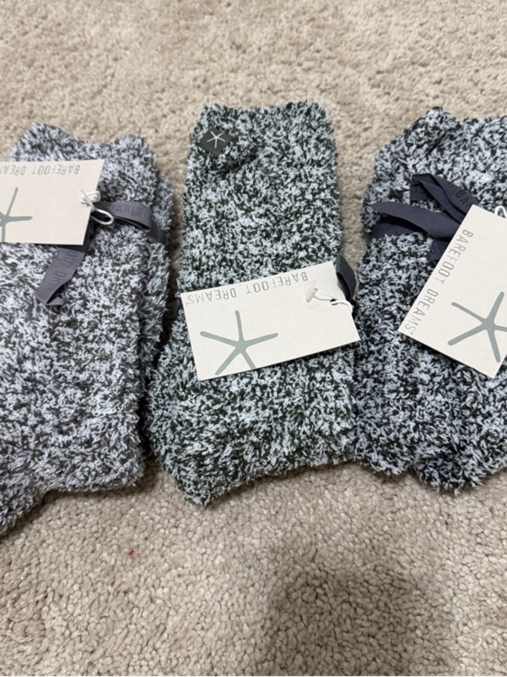 Barefoot Dreams Plush Crew Socks 3 pair - Gray, Green & Charcoal Mix B6